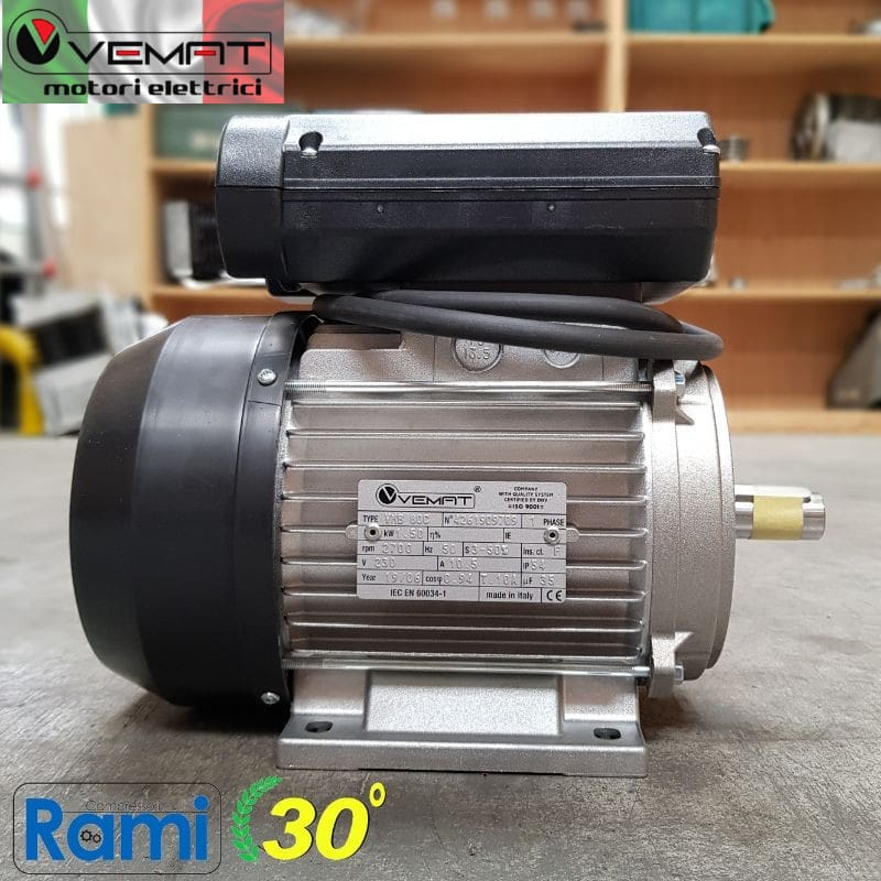 Motore elettrico monofase 2 HP / 1,5 kW 2800 giri VEMAT- Made in Italy