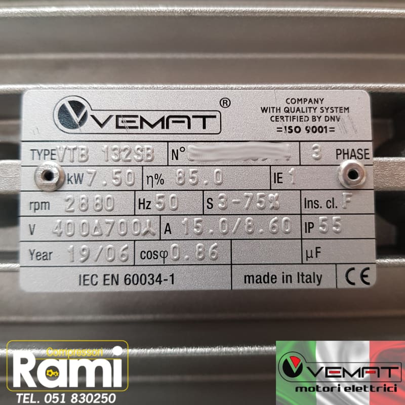 Motore elettrico monofase 3 HP / 2,2 kW 2800 giri VEMAT- Made in Italy