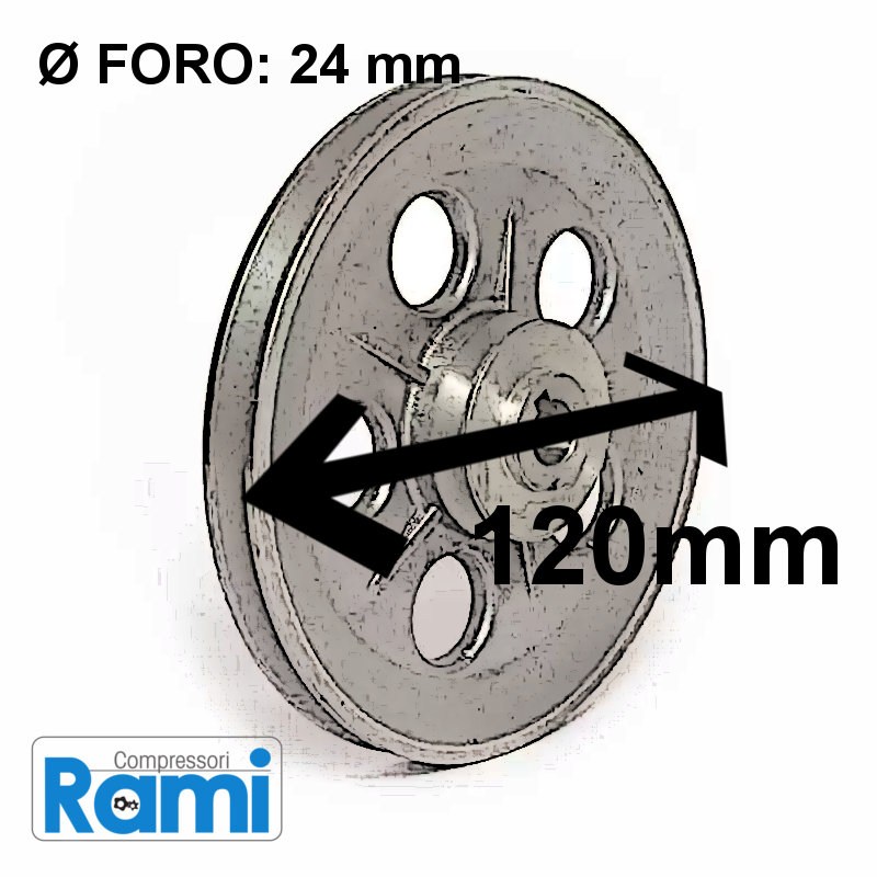 PULEGGIA IN ALLUMINIO D. ESTERNO 120 FORO 24 GOLA TIPO A - Rami Compressori