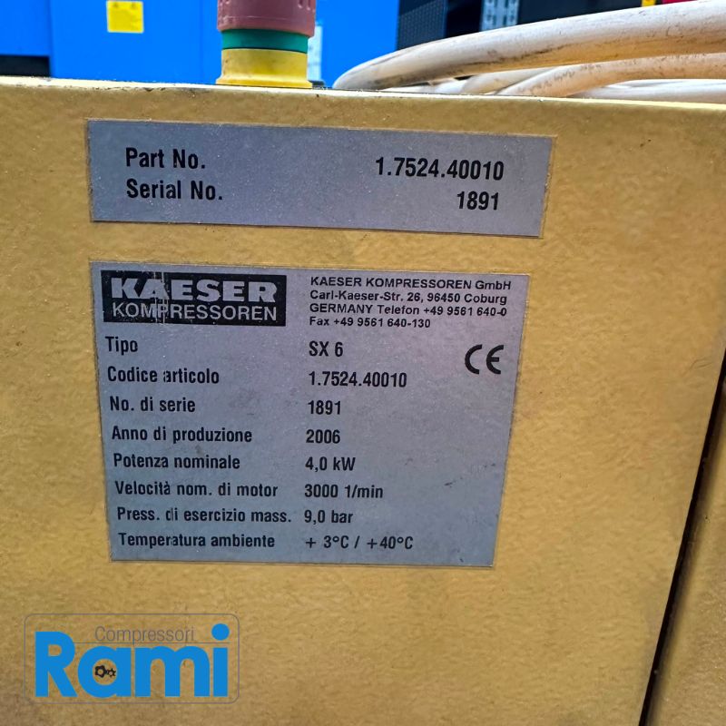 Compressore a vite Kaeser SX 6 usato - 9 bar, 4 kW